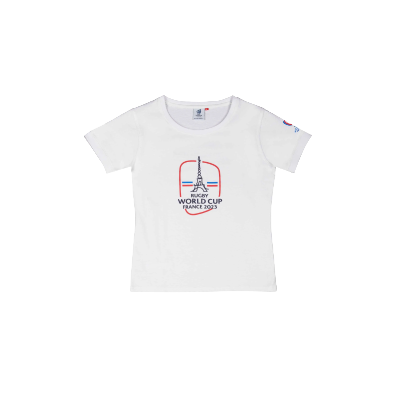 T-SHIRT TOUR EIFFEL FEMME, COUPE DU MONDE DE RUGBY 2023 - BLANC