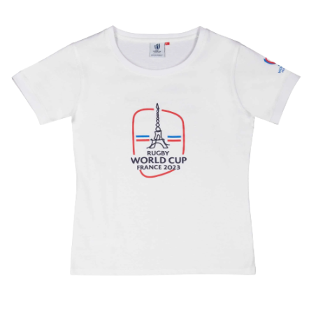 T-SHIRT TOUR EIFFEL FEMME, COUPE DU MONDE DE RUGBY 2023 - BLANC