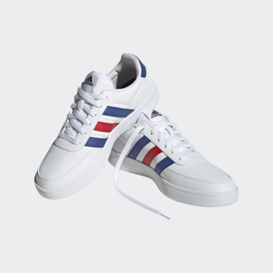 Chaussures Adidas Blanches - Bandes bleues et rouges