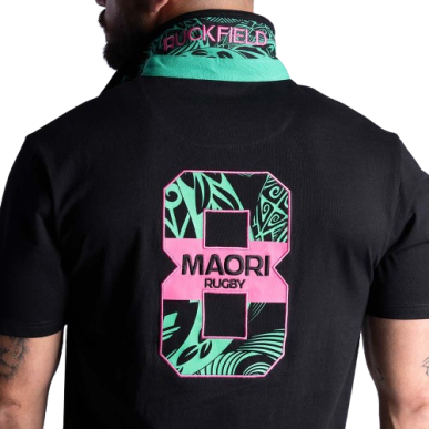 Polo Noir à Manches Courtes avec Motif Maori Ruckfield