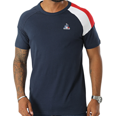 T-shirt Le Coq Sportif Bleu Marine Épaule Tricolore | Rugby Approved Perpignan