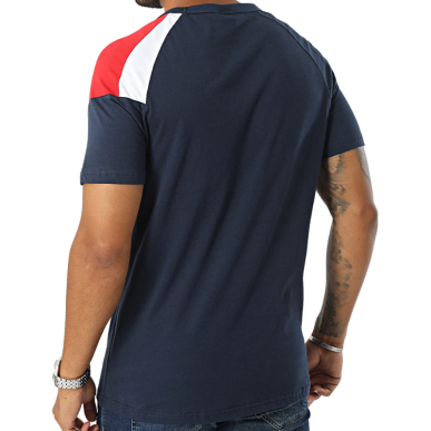 T-shirt Le Coq Sportif Bleu Marine Épaule Tricolore | Rugby Approved Perpignan