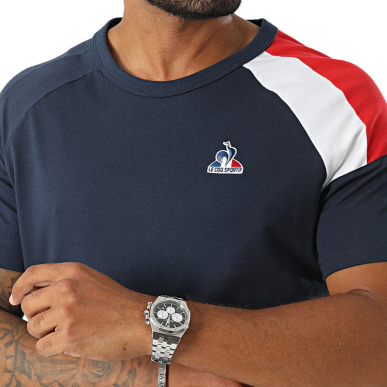 T-shirt Le Coq Sportif Bleu Marine Épaule Tricolore | Rugby Approved Perpignan