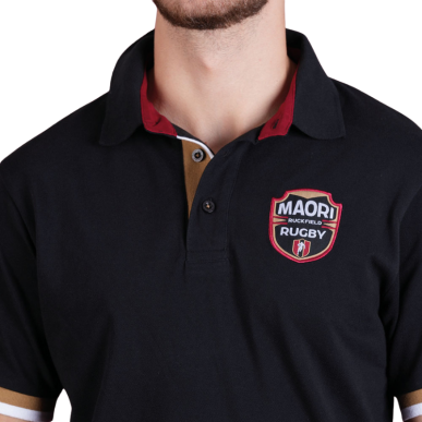 Polo Ruckfield Maori Noir Manches Courtes | Rugby Approved Perpignan