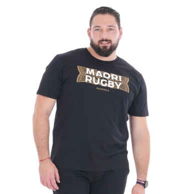 T-shirt Ruckfield Maori Noir Manches Courtes | Rugby Approved Perpignan