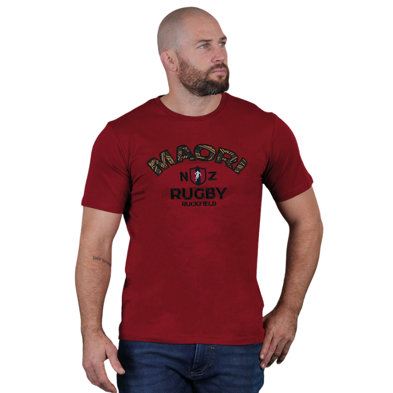 T-shirt à manches courtes rouge foncé Ruckfield Maori Rugby