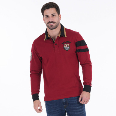 Polo manches longues Ruckfield rouge foncé Maori Rugby | Rugby Approved Perpignan