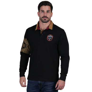 Polo manches longues Ruckfield noir Maori Rugby | Rugby Approved Perpignan