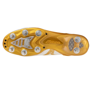 Crampons de rugby Mizuno Morelia Neo IV B Elite SI Blanc et doré