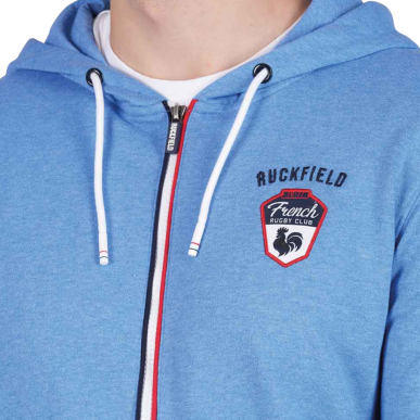 Sweat zippé à capuche Ruckfield French Rugby Club bleu clair | Rugby Approved Perpignan