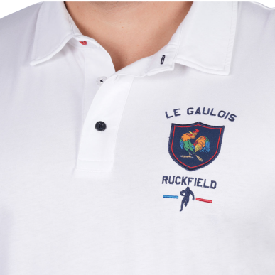 Polo blanc manches courtes Ruckfield x Astérix | Rugby Approved Perpignan