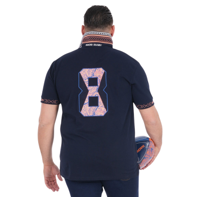 Polo à manches courtes Ruckfield Maori Rugby bleu marine | Rugby Approved Perpignan