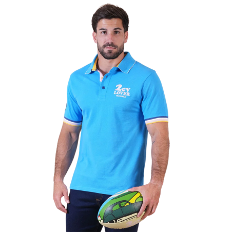 Polo bleu turquoise Ruckfield x 2CV manches courtes | Rugby Approved Perpignan