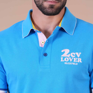 Polo bleu turquoise Ruckfield x 2CV manches courtes | Rugby Approved Perpignan